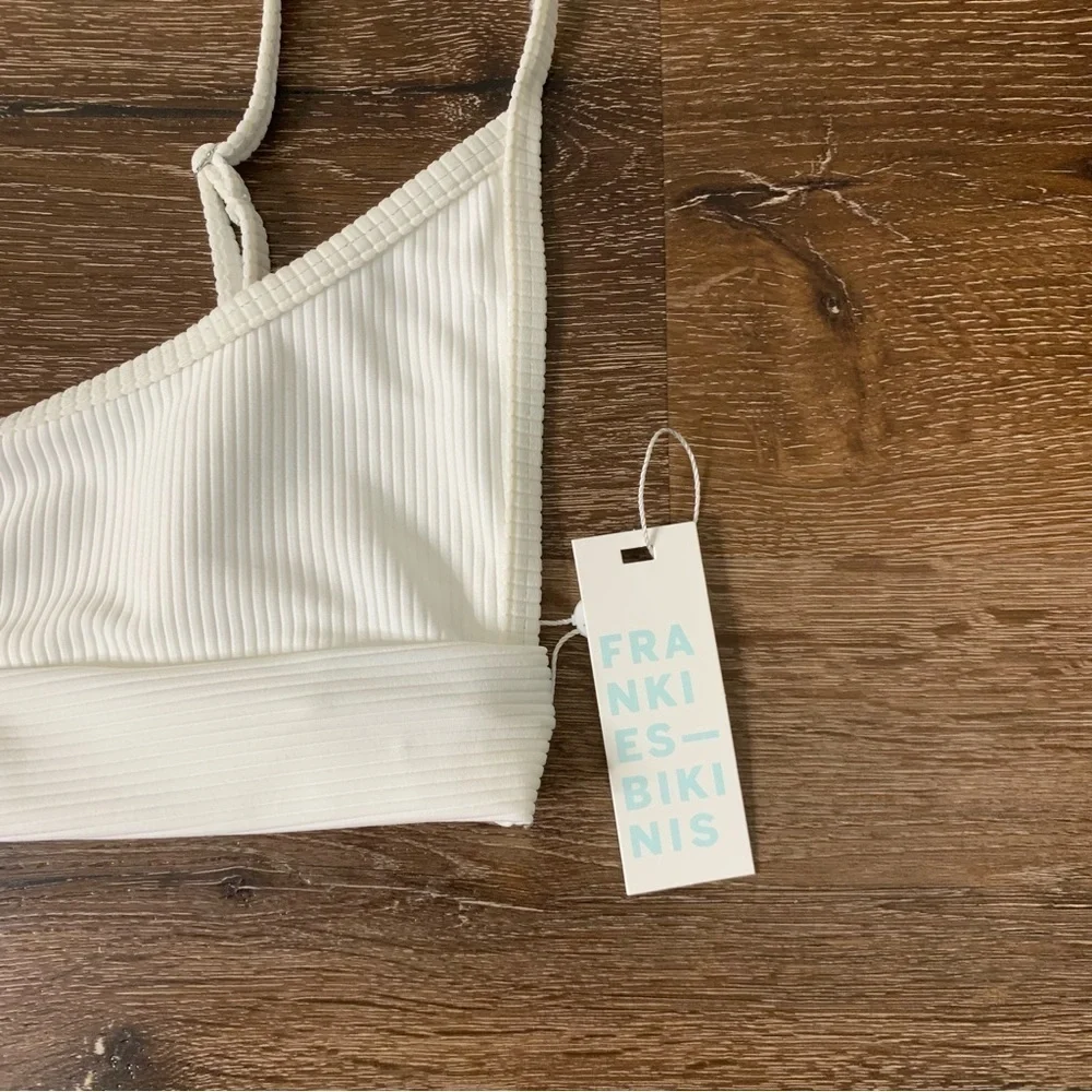 Frankie’s Bikinis Womens Gavin white ribbed bikini top XL NWT